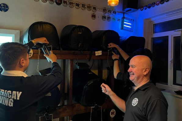 The team pouring beers from the kegs in the Micropub